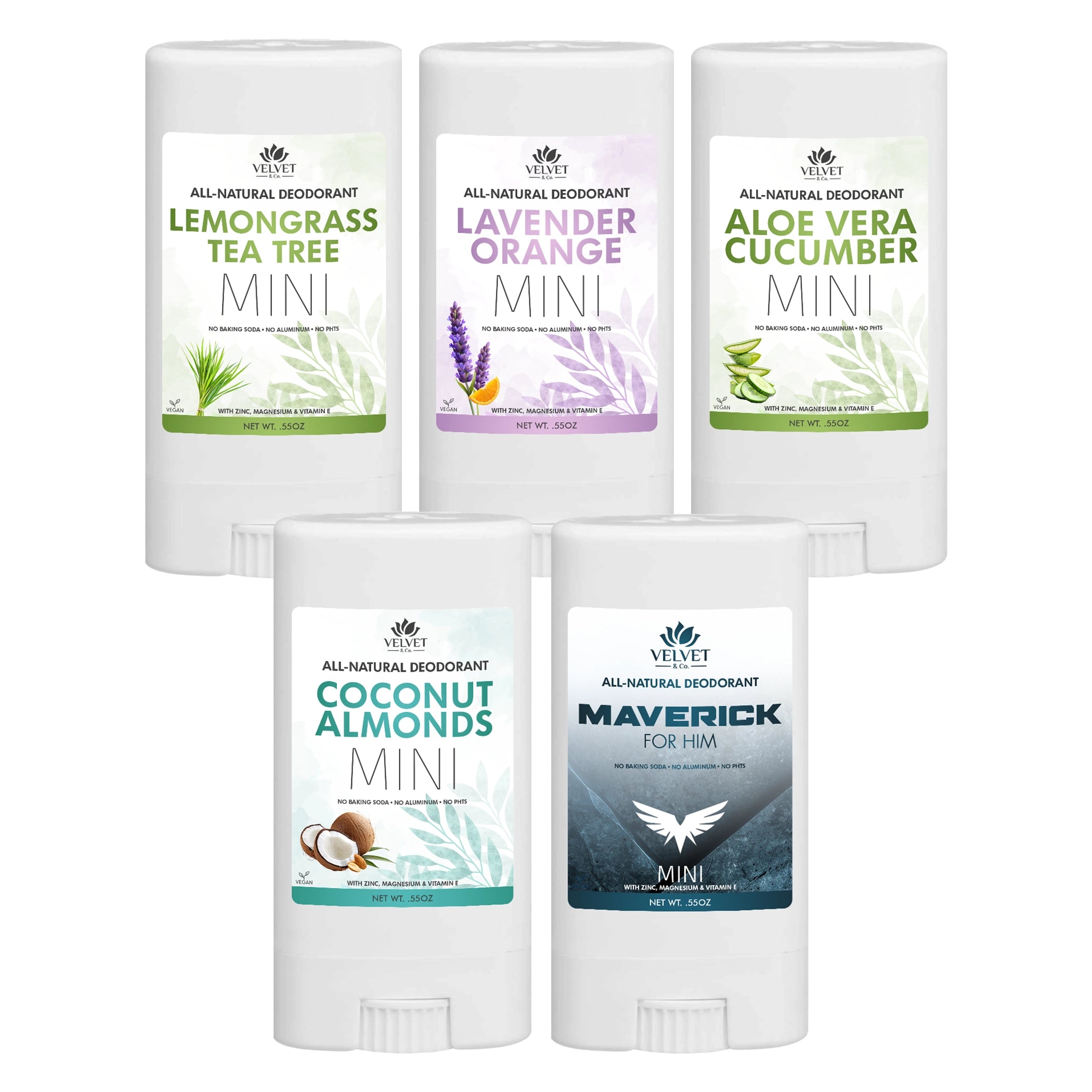 Mini Deo Bundle de Velvet & Co. con cinco mini desodorantes artesanales