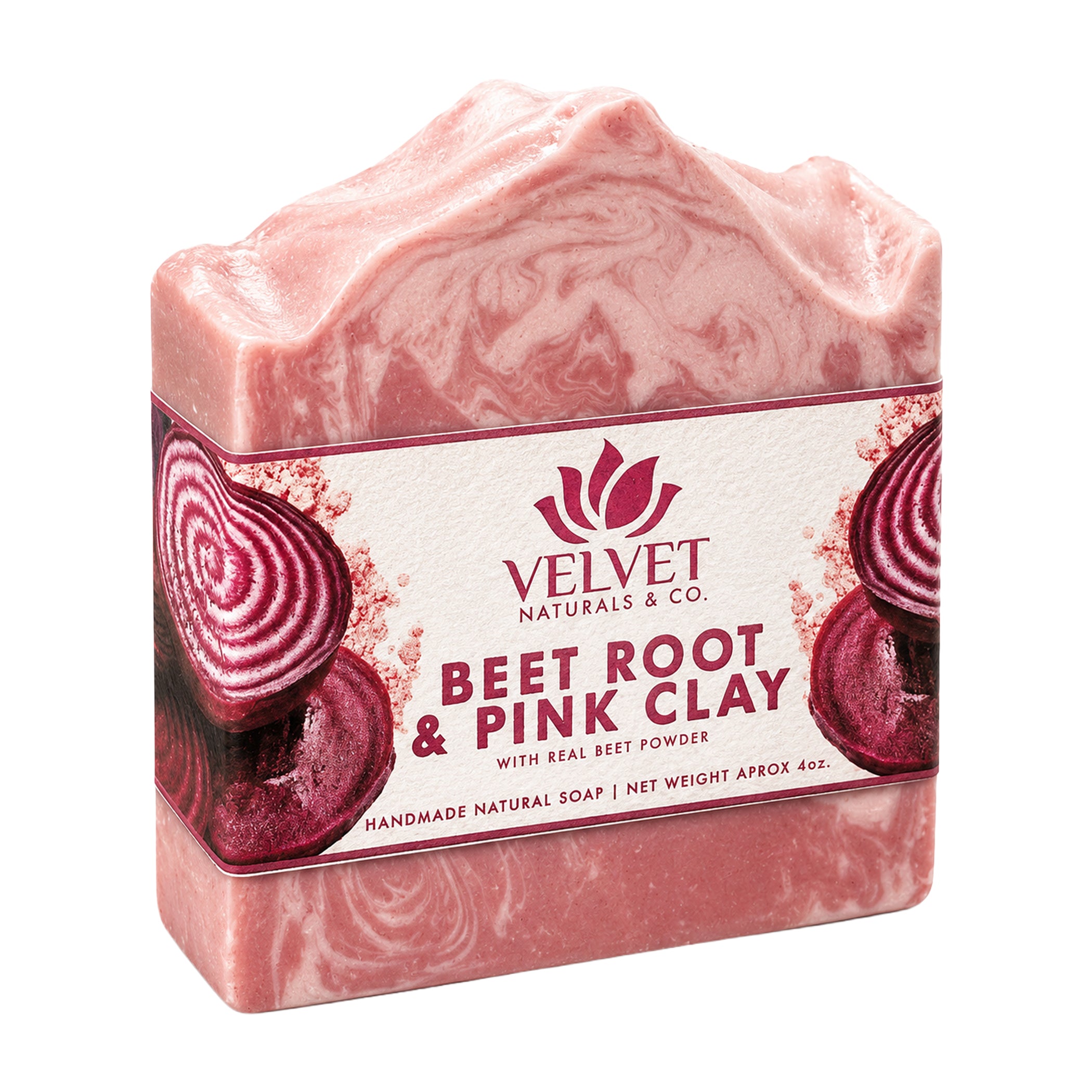 Jabón artesanal Beet Root and Pink Clay con arcilla rosada Velvet & Co.