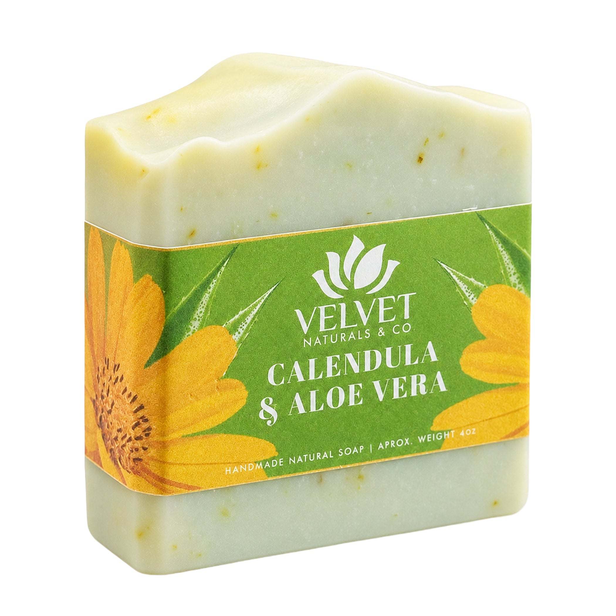 Jabón artesanal Caléndula y Aloe Vera para limpieza suave Velvet & Co.