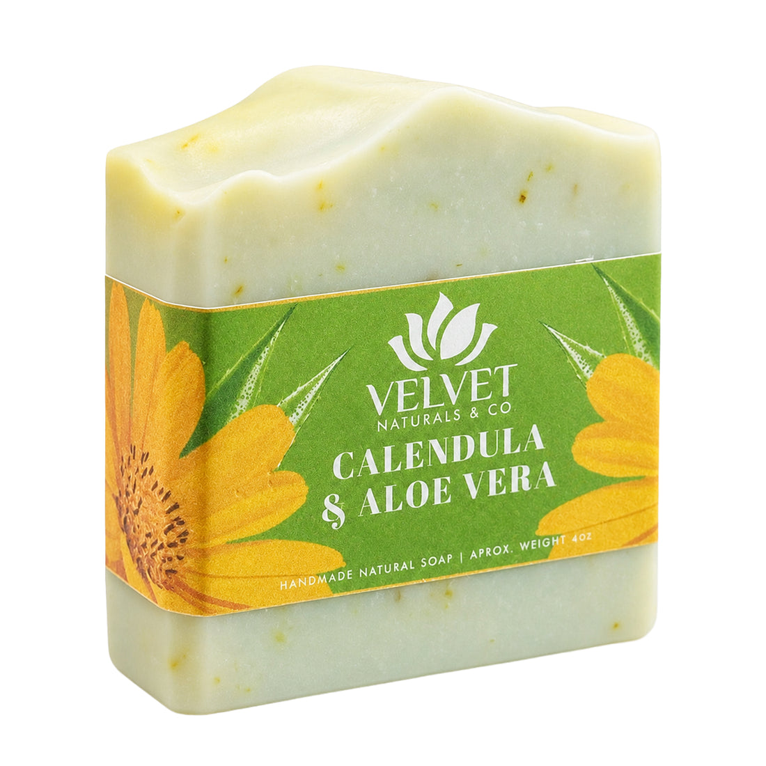 Jabón artesanal Caléndula y Aloe Vera para limpieza suave Velvet & Co.