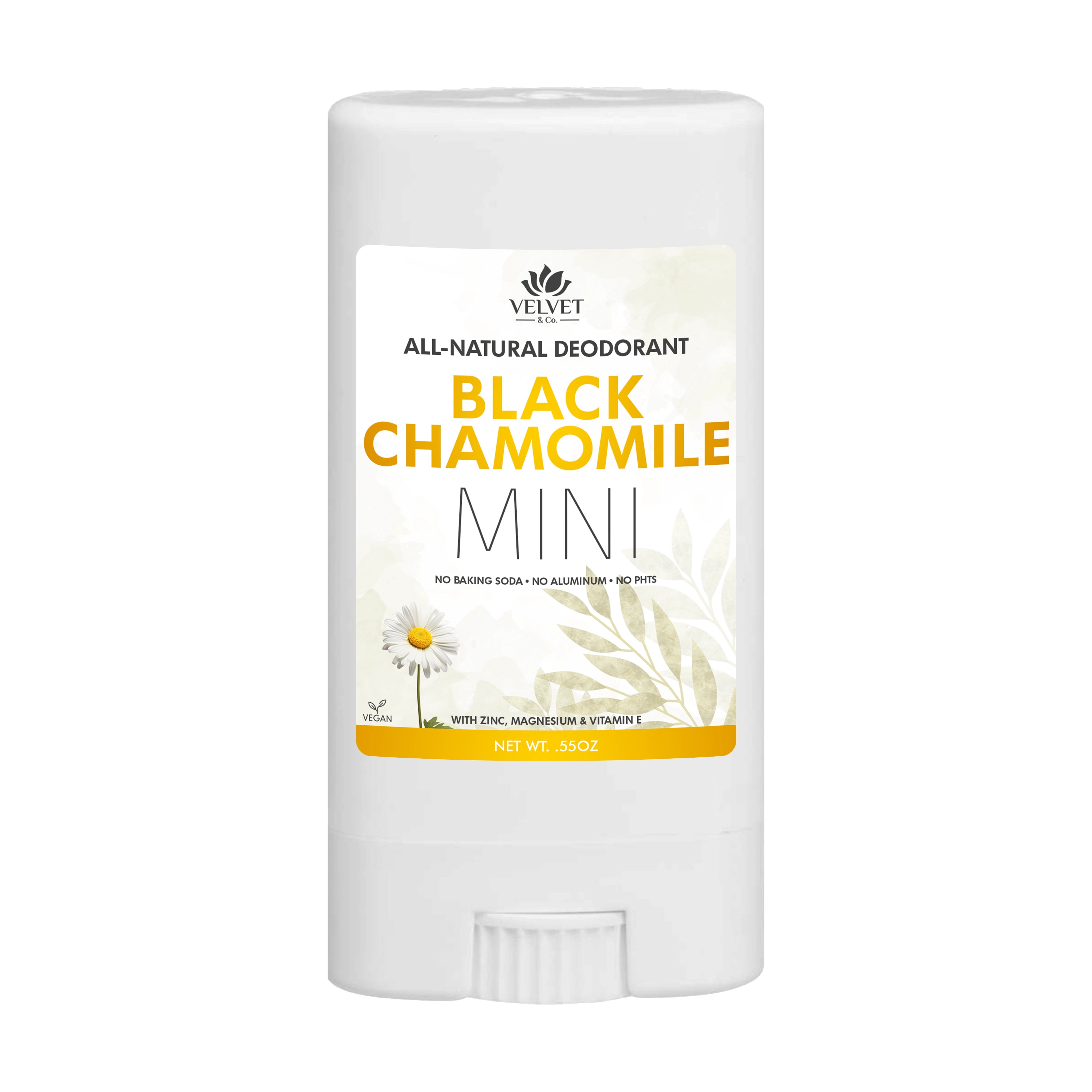 Mini desodorante Black Chamomile de Velvet & Co. artesanal con aroma suave