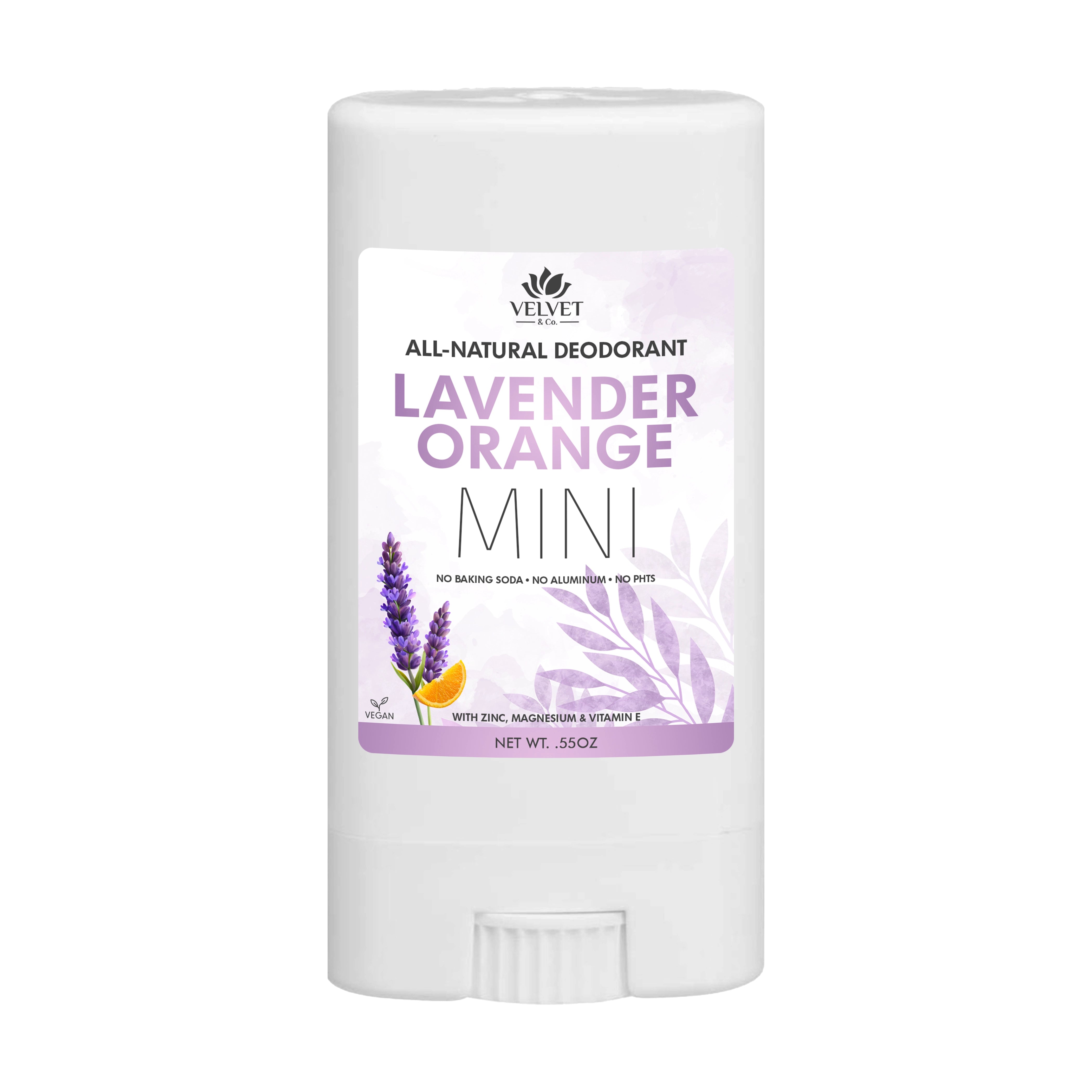 Mini desodorante Lavender Orange de Velvet & Co. artesanal con aroma floral cítrico