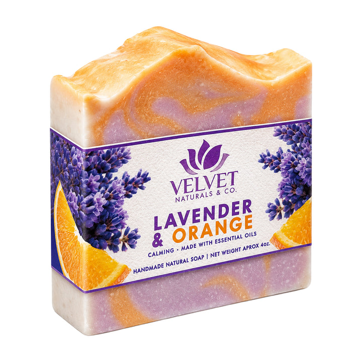 Jabón artesanal Lavender and Orange con aroma de lavanda y china Velvet & Co.