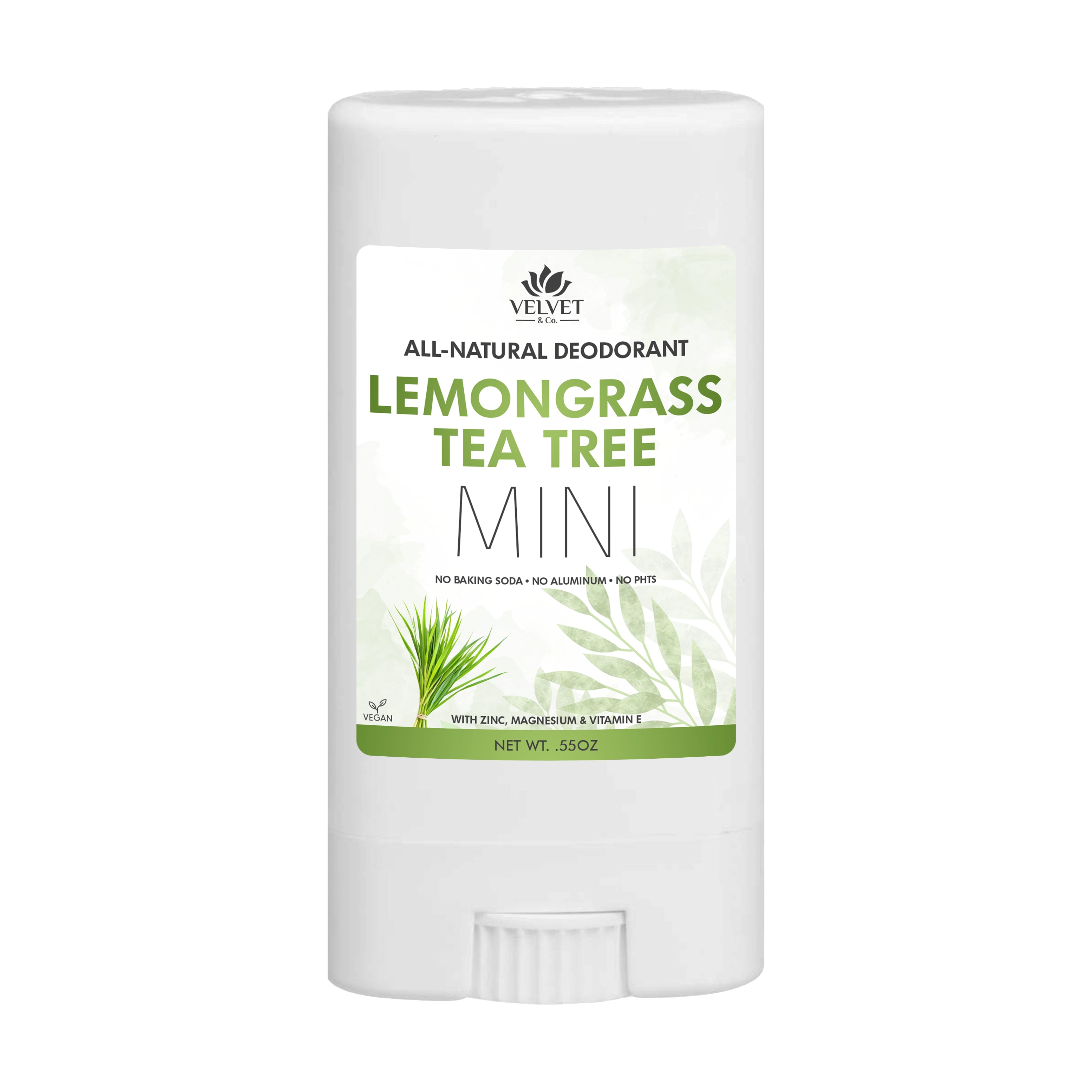 Mini desodorante Tea Tree Lemongrass de Velvet & Co. artesanal con aroma herbal