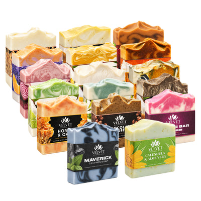 Master Care Bundle de Velvet & Co. con diecisiete jabones artesanales