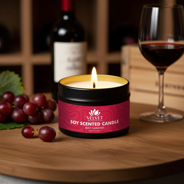 Vista secundaria de la vela Sexy Cabernet de Velvet & Co. hecha en Puerto Rico