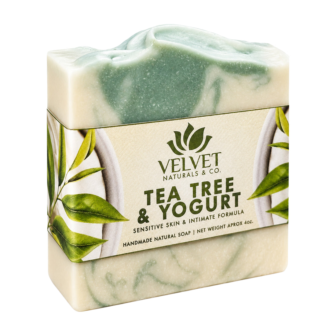 Jabón artesanal Tea Tree and Yogurt para limpieza suave Velvet & Co.