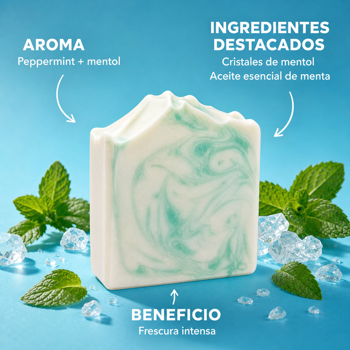Infografia del jabon Arctic Chill con aroma e ingredientes destacados