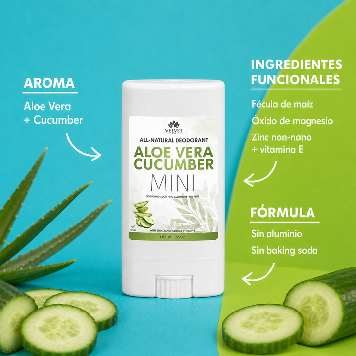 Infografia uniforme del mini desodorante Aloe Vera + Cucumber