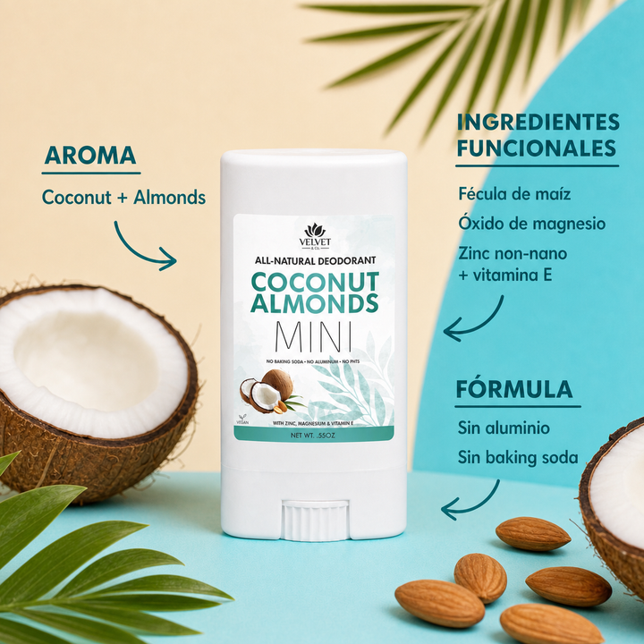 Infografia uniforme del mini desodorante Coconut + Almonds