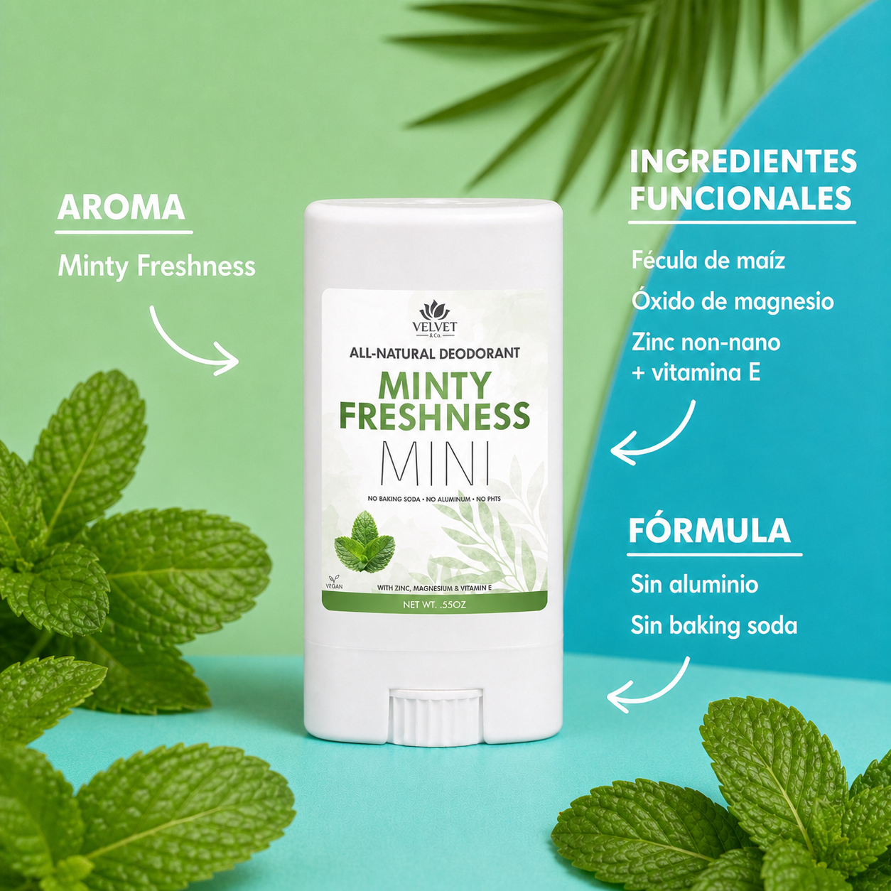 Infografia uniforme del mini desodorante Minty Freshness