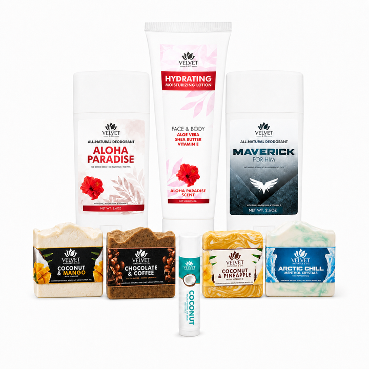 Ultimate Routine con ocho productos Velvet en proporciones reales